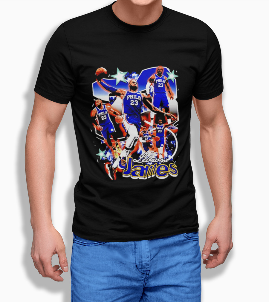LeBron James Phila 23 Basketball Collage Stars T-Shirt