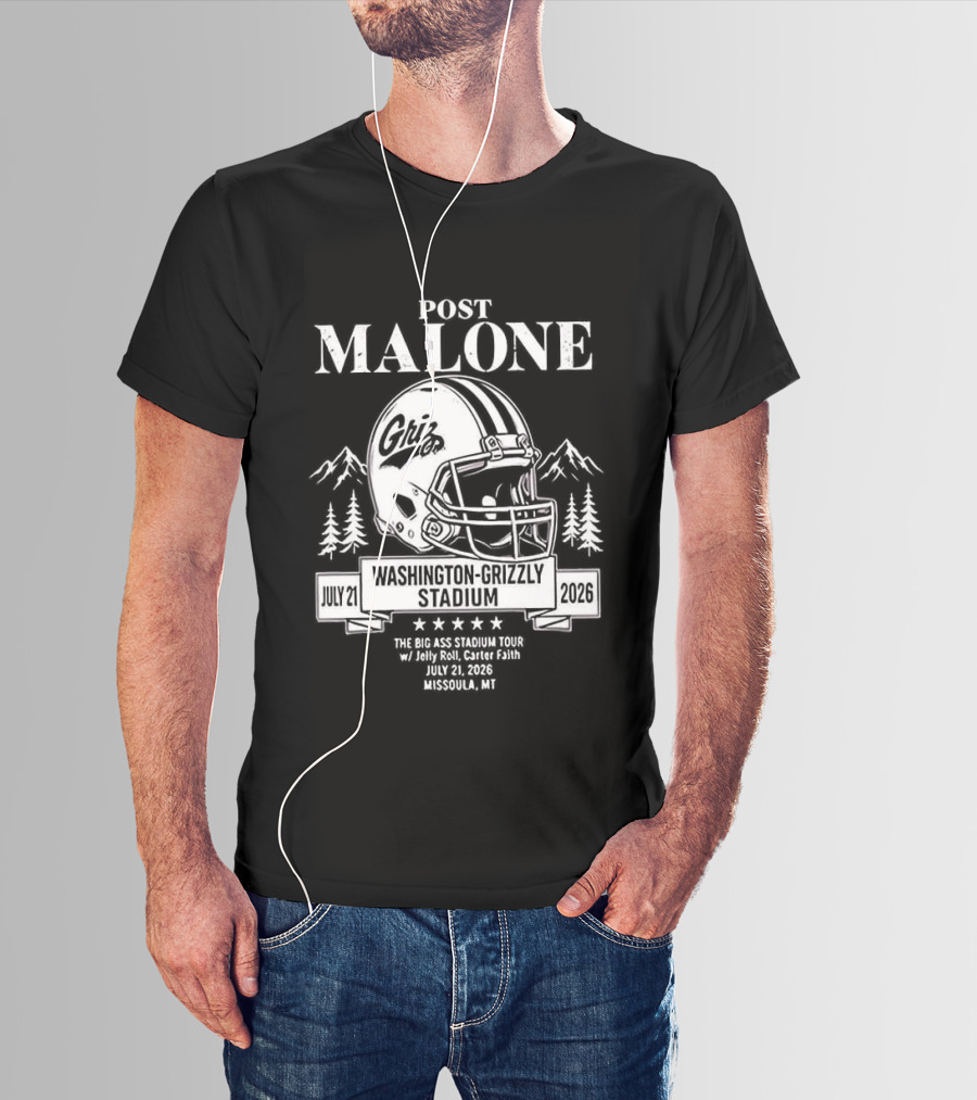 Post Malone Washington Grizzly Stadium Tour 2026 Montana Grizzlies Missoula July 2 T-Shirt