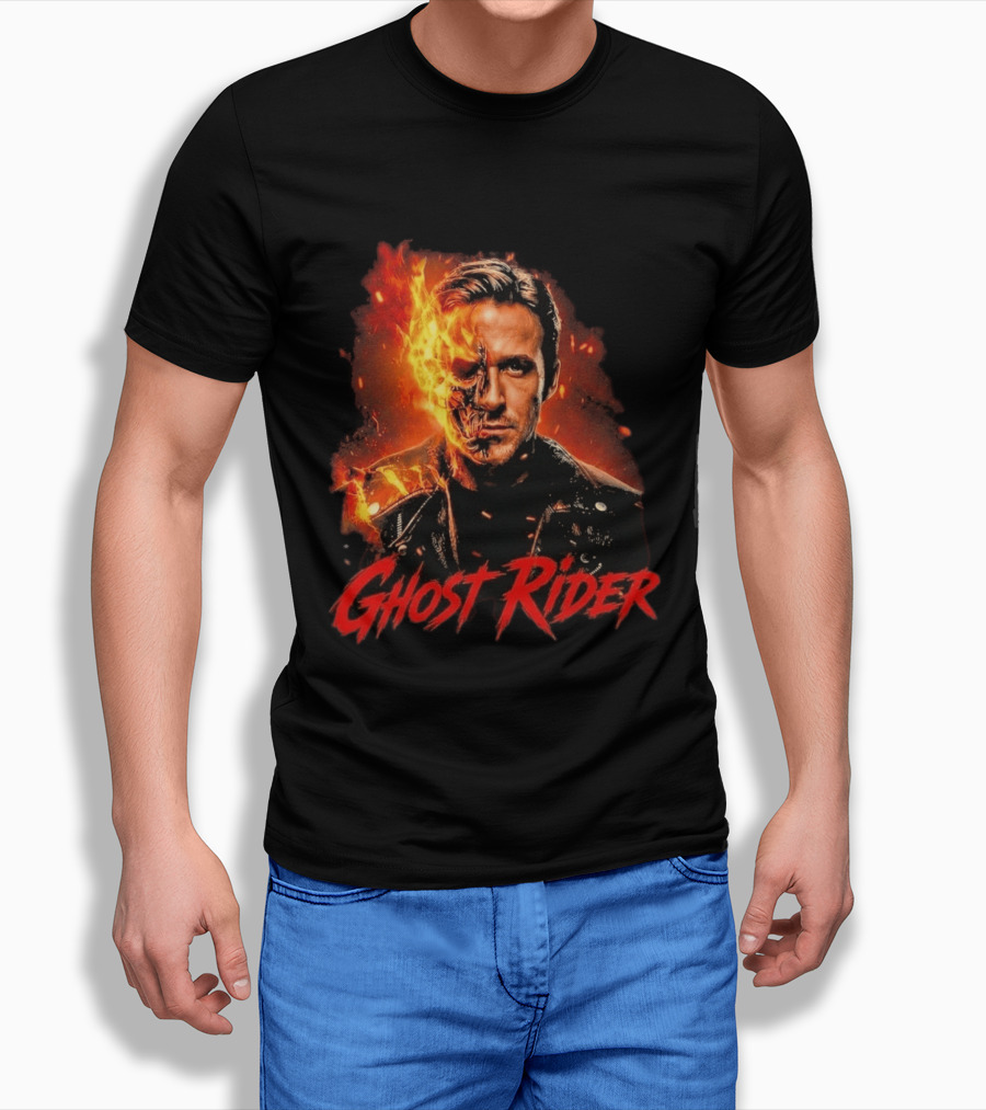 Ryan Gosling Ghost Rider Fiery Half Face Marvel T-Shirt