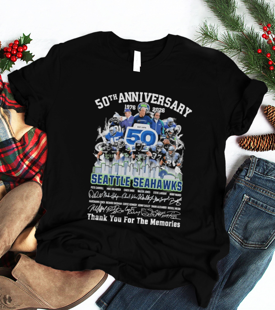 Seattle Seahawks 50th Anniversary 1976 2023 Thank You For The Memories T-Shirt