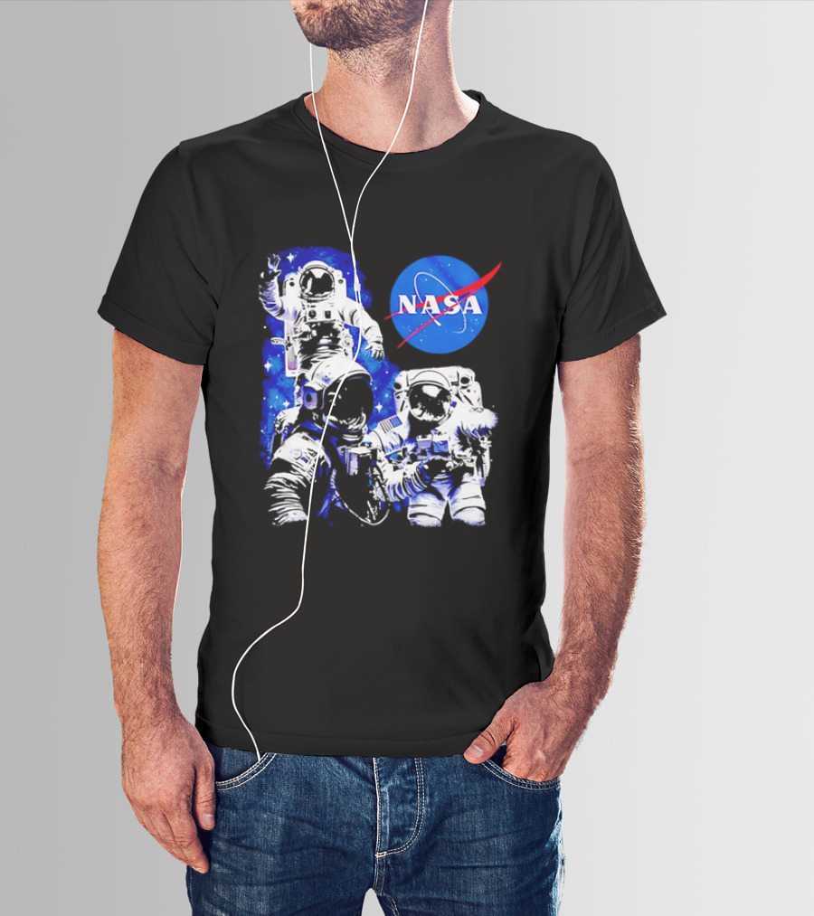 NASA Space Exploration Three Astronauts Floating In Deep Space T-Shirt