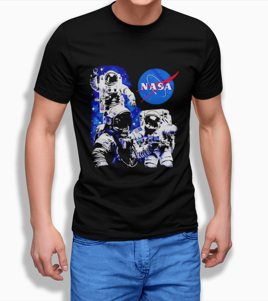 NASA Space Exploration Three Astronauts Floating In Deep Space T-Shirt
