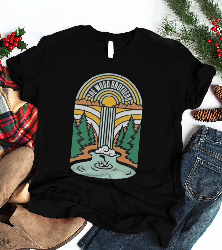 The Wood Brothers Waterfall Nature Scene With Sunburst And River Rapids T-Shirt