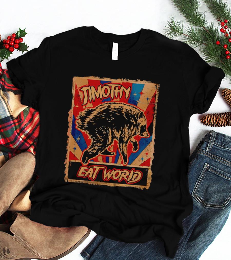 Timothy Raccoon Eat World Retro Starburst T-Shirt