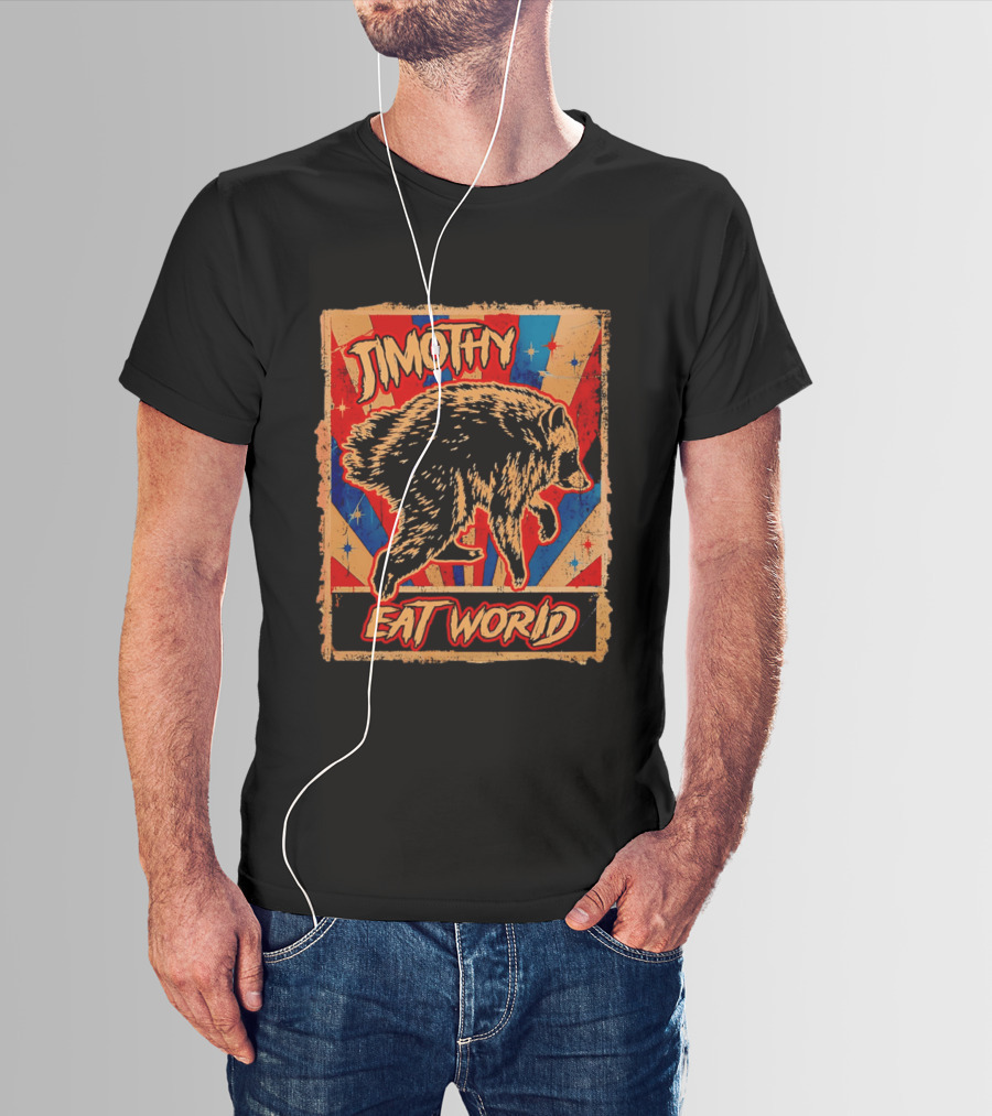 Timothy Raccoon Eat World Retro Starburst T-Shirt