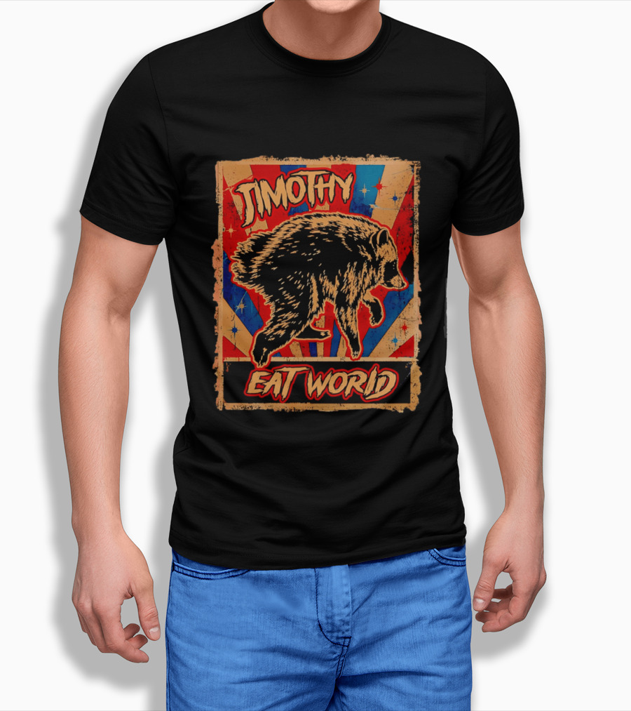 Timothy Raccoon Eat World Retro Starburst T-Shirt