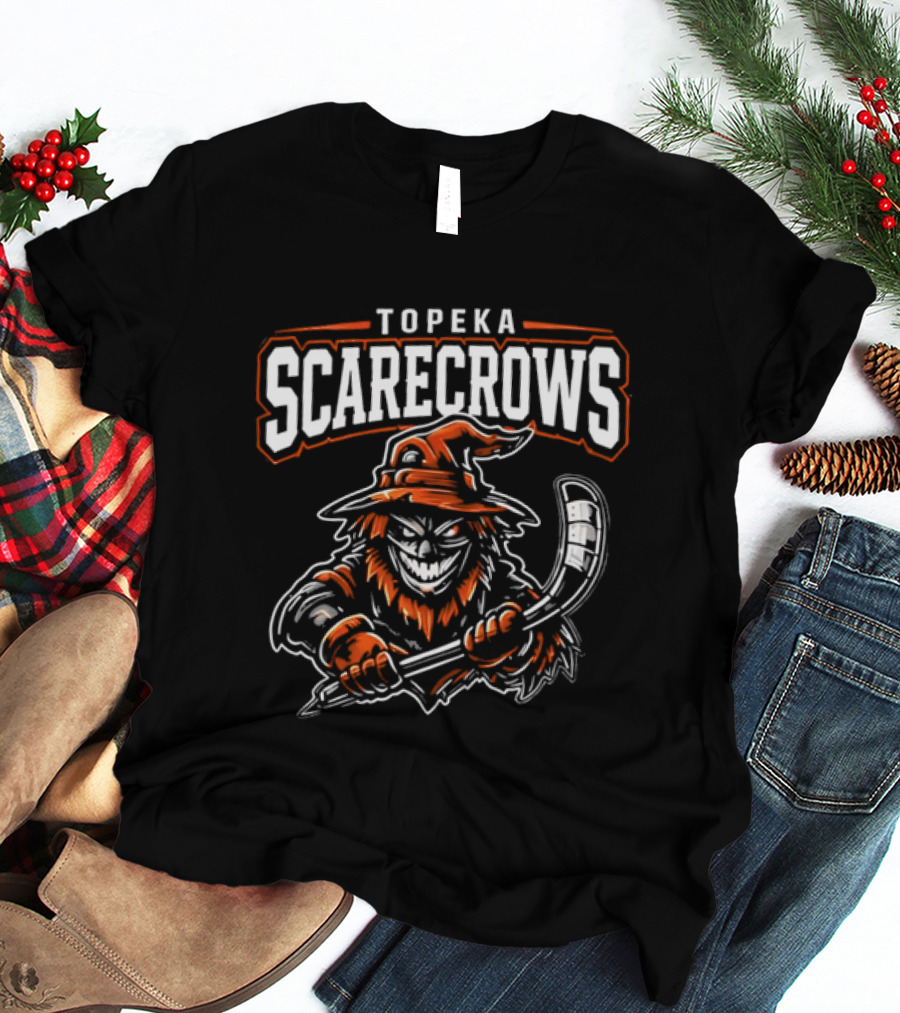 Topeka Scarecrows Sporty Scarecrow Ice Hockey Stick T-Shirt