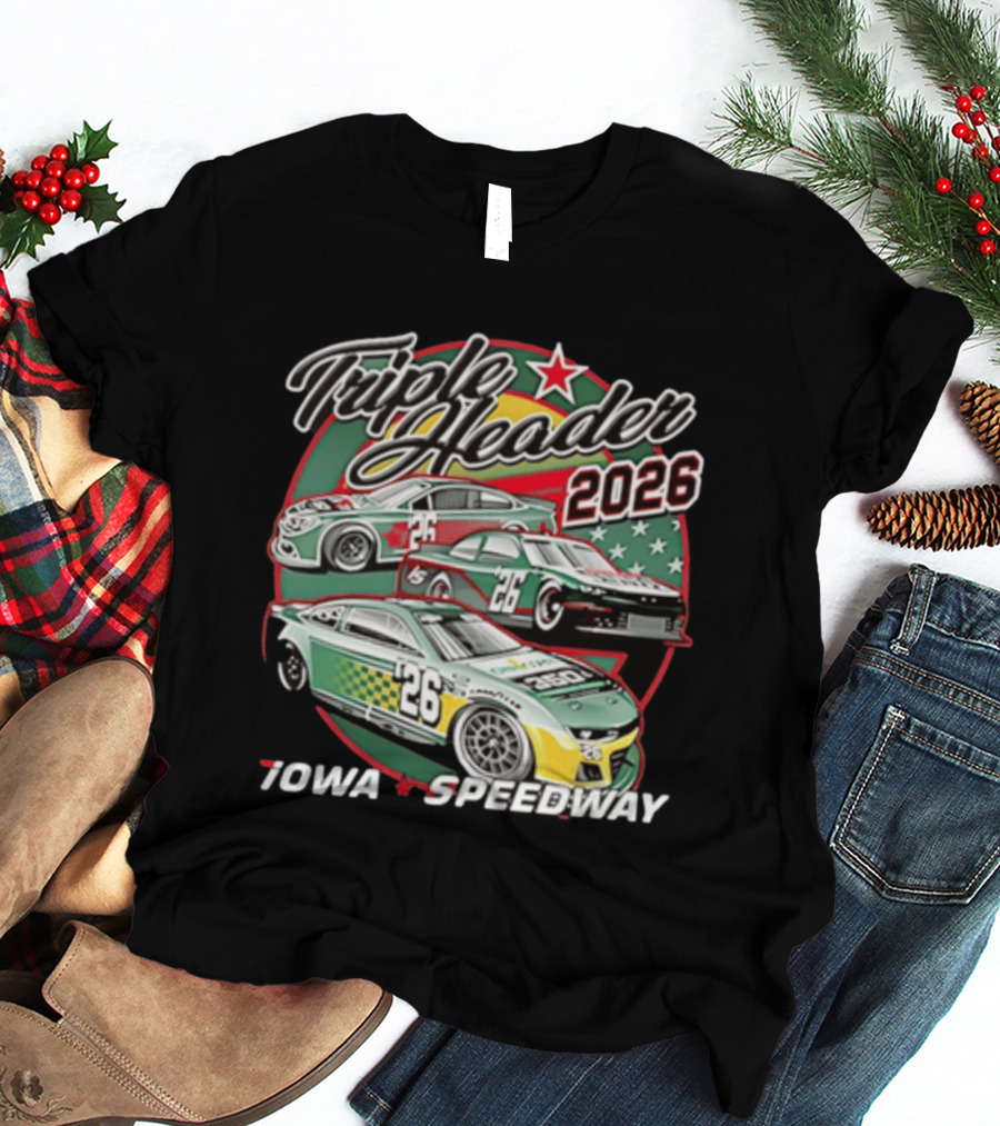Triple Header 2026 Iowa Speedway Racing Cars Stars T-Shirt