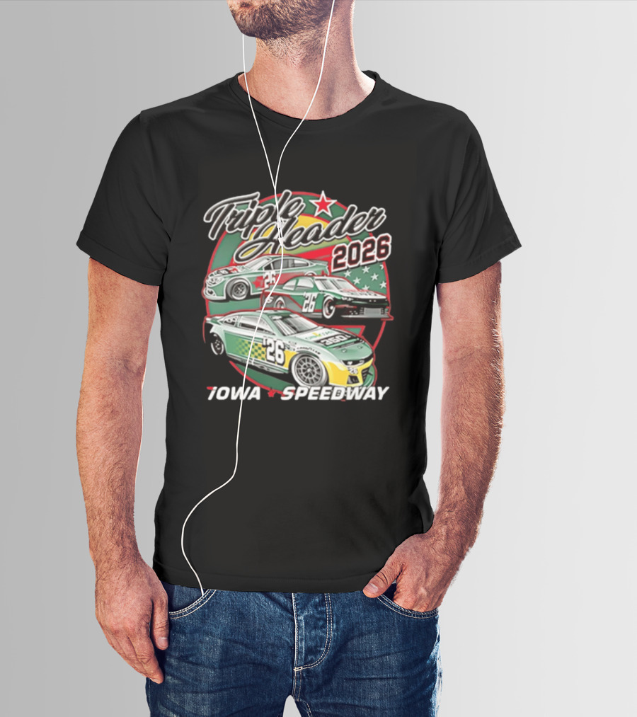 Triple Header 2026 Iowa Speedway Racing Cars Stars T-Shirt