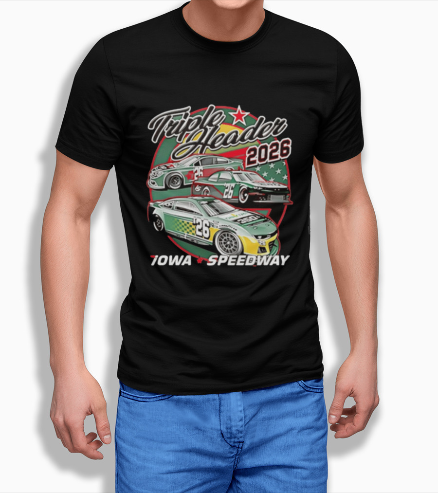 Triple Header 2026 Iowa Speedway Racing Cars Stars T-Shirt