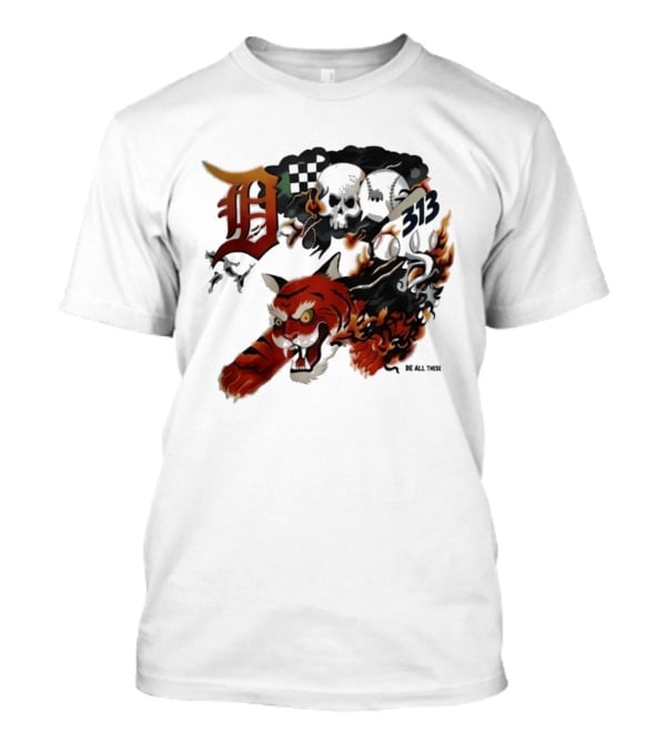 Detroit Tigers Boys & Girls Clubs Of Greater Detroit 313 Skulls Tiger Flame 2026 T-Shirt
