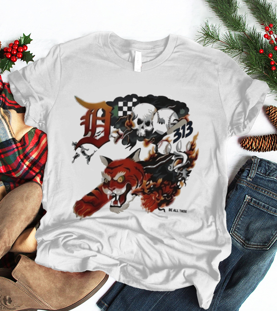 Detroit Tigers Boys & Girls Clubs Of Greater Detroit 313 Skulls Tiger Flame 2026 T-Shirt