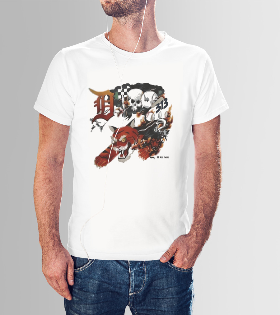 Detroit Tigers Boys & Girls Clubs Of Greater Detroit 313 Skulls Tiger Flame 2026 T-Shirt