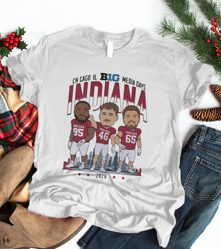 Indiana Hoosiers Big Ten Media Days 2026 Chicago Player Caricature T-Shirt