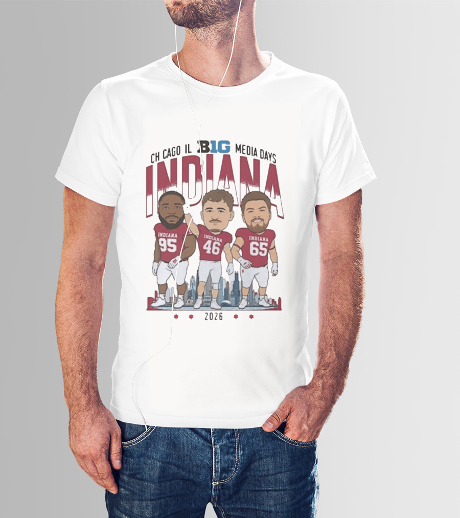 Indiana Hoosiers Big Ten Media Days 2026 Chicago Player Caricature T-Shirt