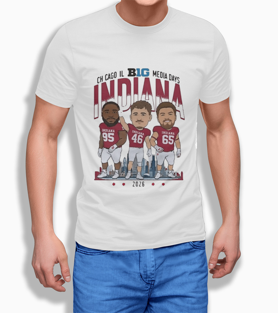 Indiana Hoosiers Big Ten Media Days 2026 Chicago Player Caricature T-Shirt