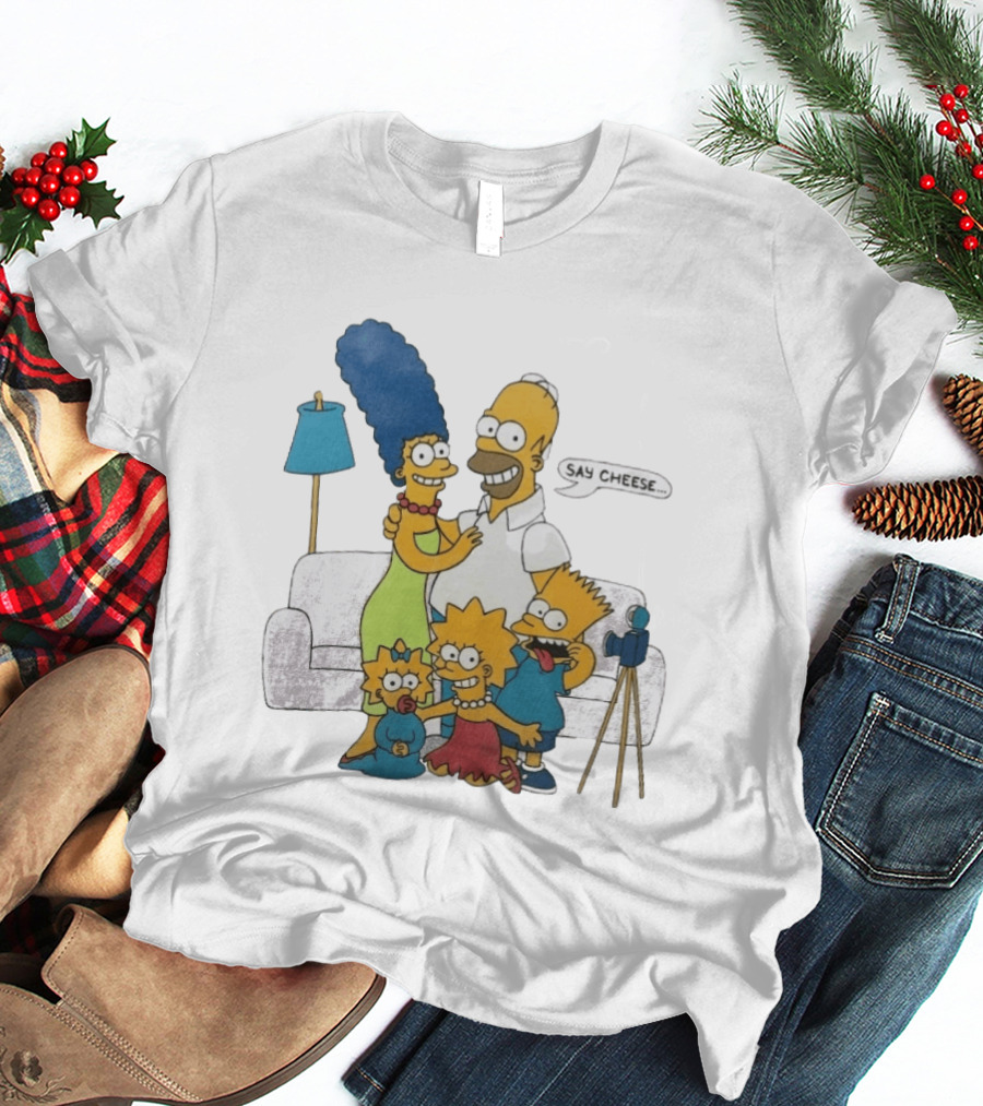Jayden Daniels Simpsons Family Say Cheese White Couch Scene T-Shirt