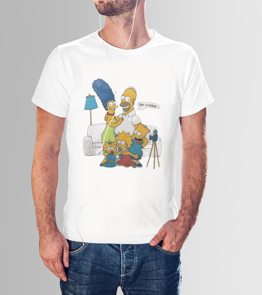 Jayden Daniels Simpsons Family Say Cheese White Couch Scene T-Shirt