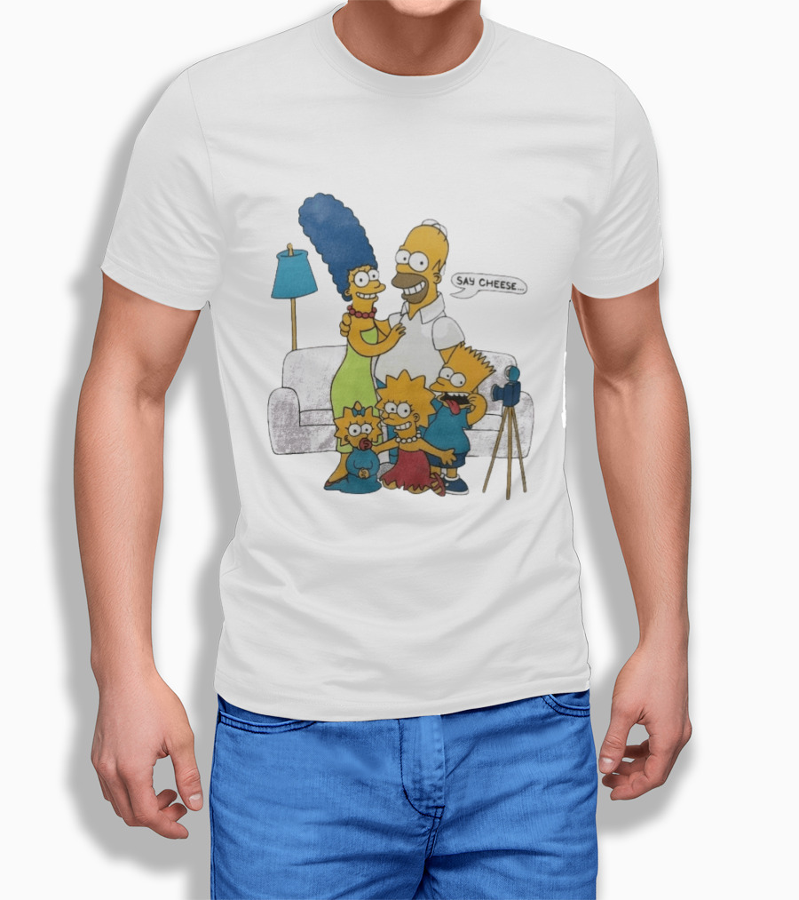 Jayden Daniels Simpsons Family Say Cheese White Couch Scene T-Shirt