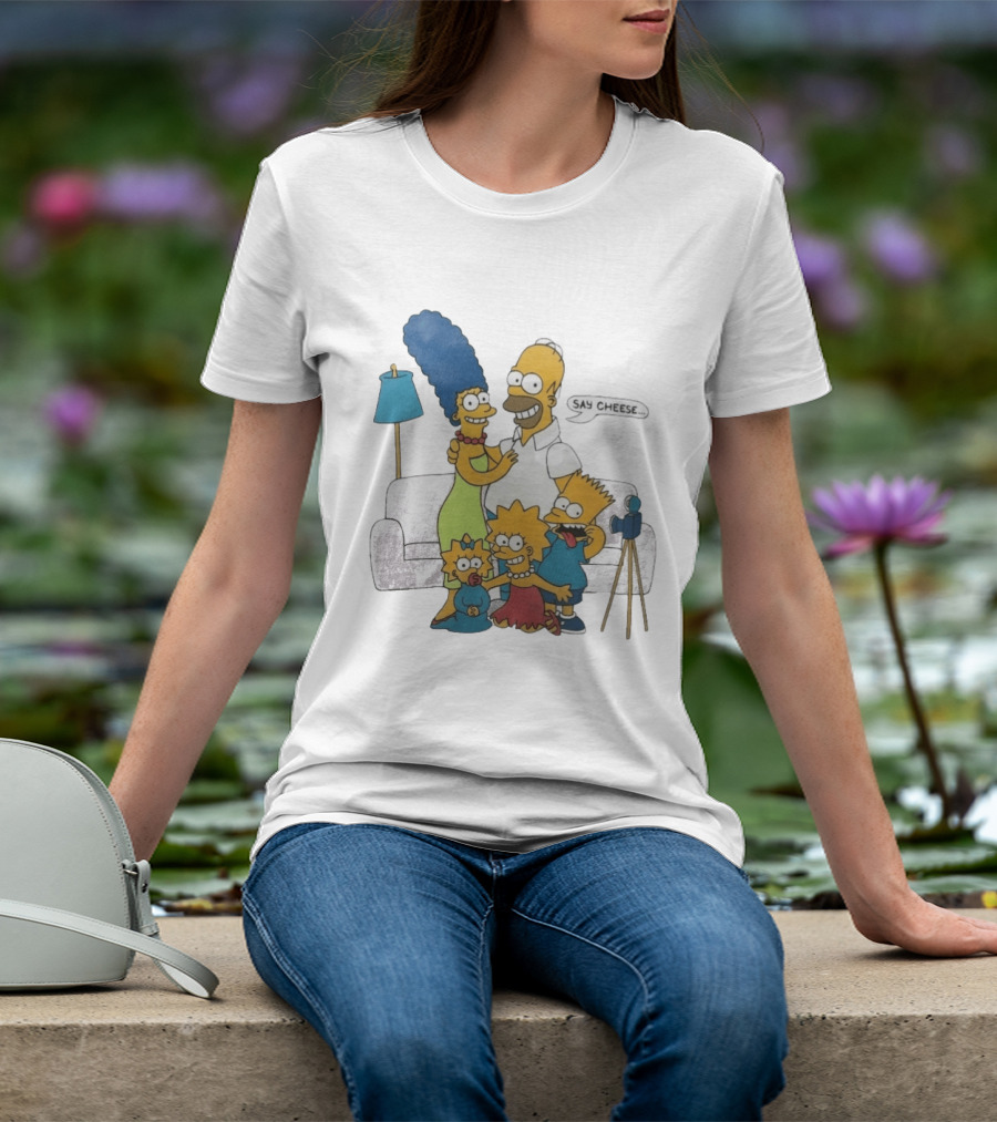 Jayden Daniels Simpsons Family Say Cheese White Couch Scene T-Shirt