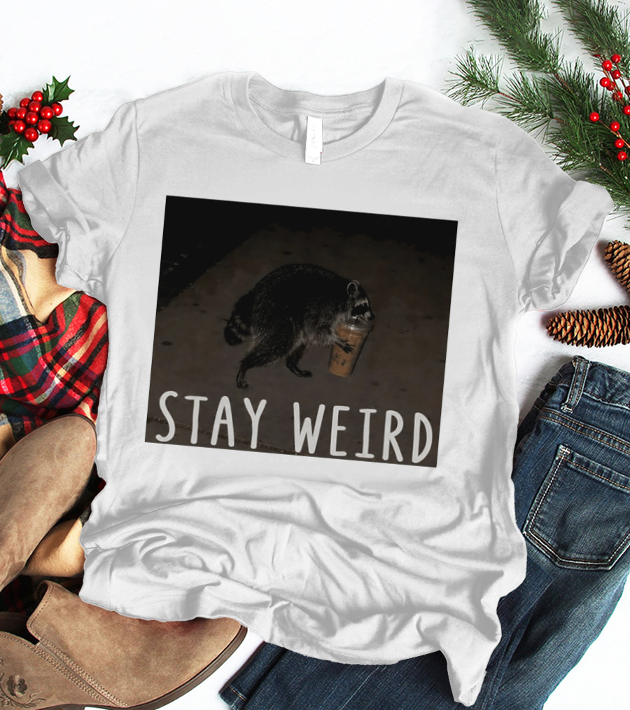 Jimothy Raccoon Drinking Iced Coffee Stay Weird Animal Lover Meme T-Shirt