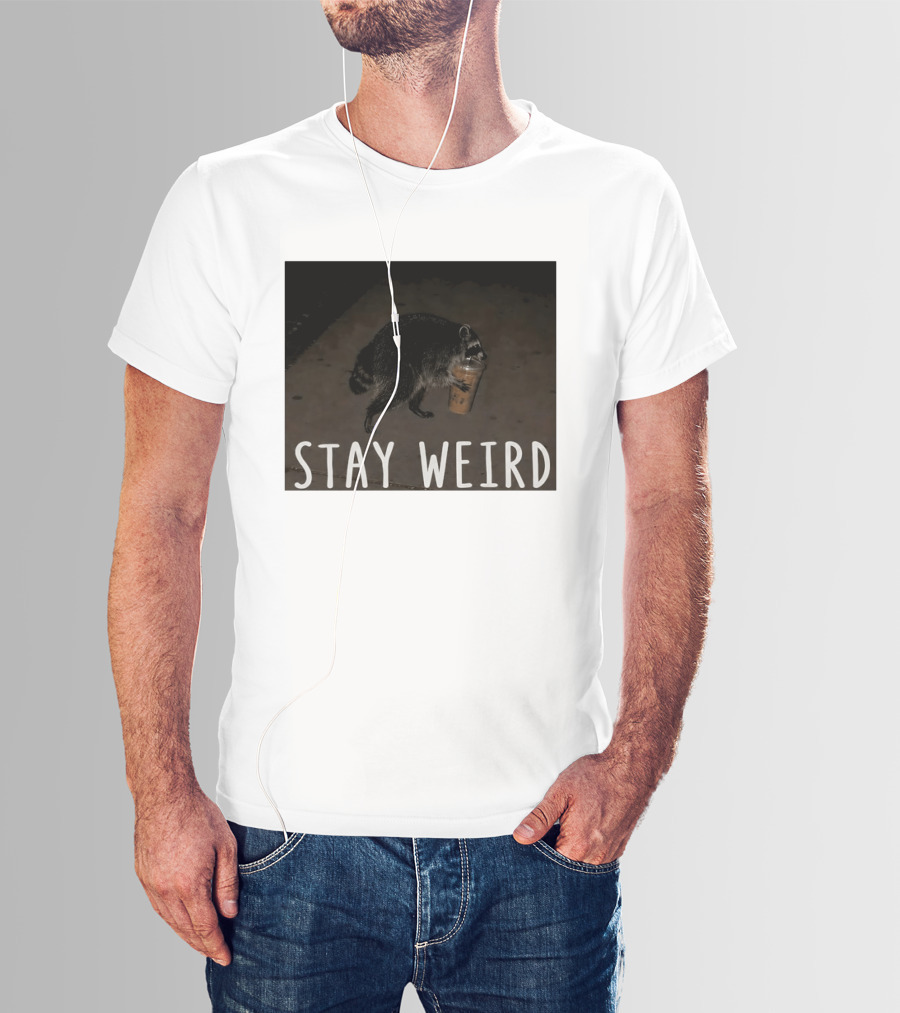 Jimothy Raccoon Drinking Iced Coffee Stay Weird Animal Lover Meme T-Shirt