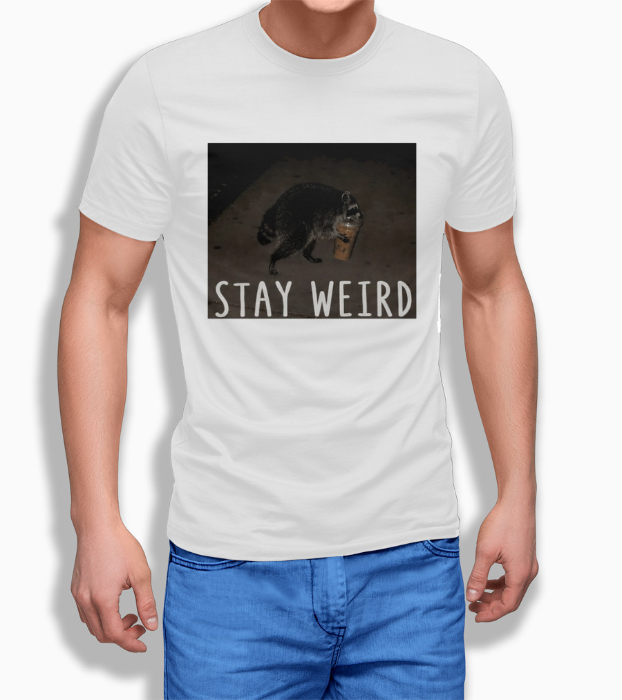 Jimothy Raccoon Drinking Iced Coffee Stay Weird Animal Lover Meme T-Shirt
