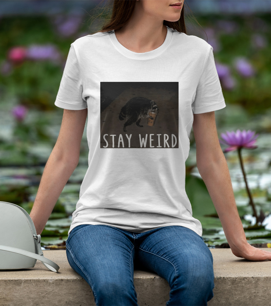 Jimothy Raccoon Drinking Iced Coffee Stay Weird Animal Lover Meme T-Shirt