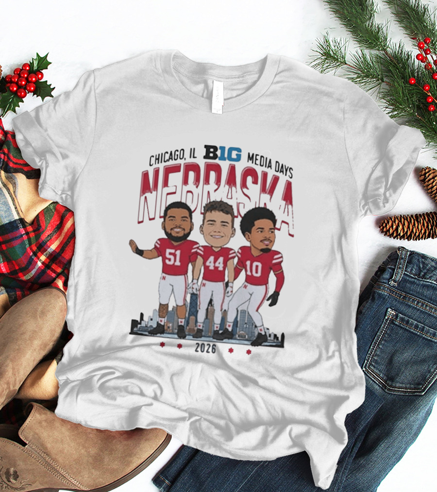 Chicago IL B1G Media Days 2026 Nebraska Cornhuskers Caricature T-Shirt
