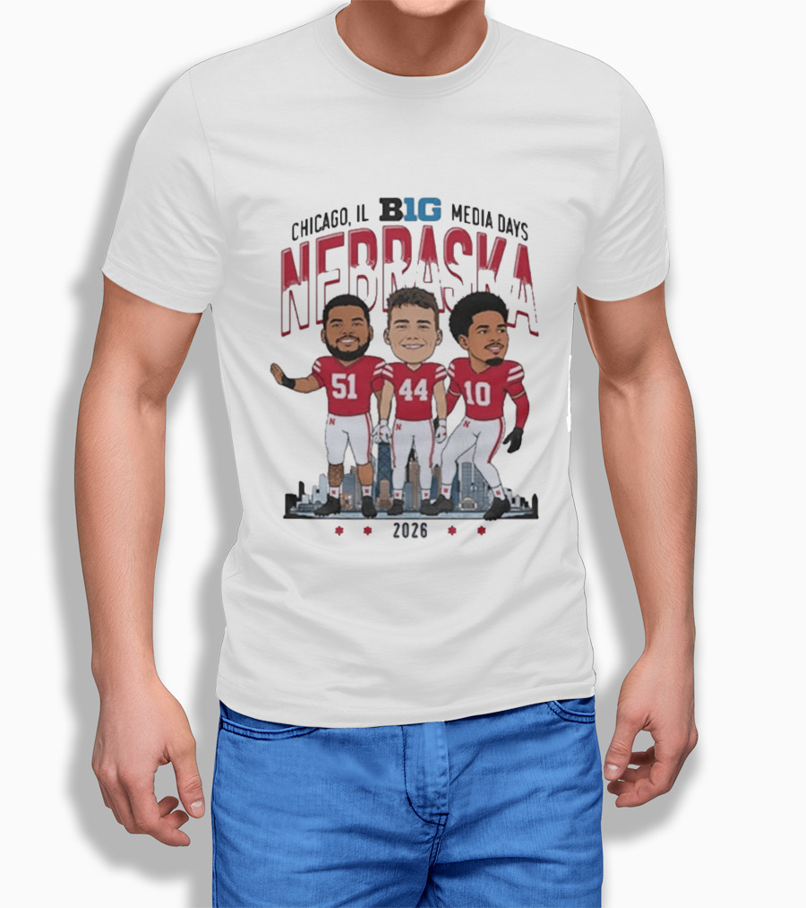 Chicago IL B1G Media Days 2026 Nebraska Cornhuskers Caricature T-Shirt