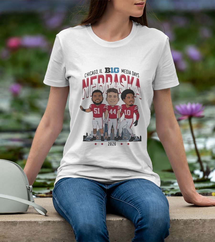 Chicago IL B1G Media Days 2026 Nebraska Cornhuskers Caricature T-Shirt