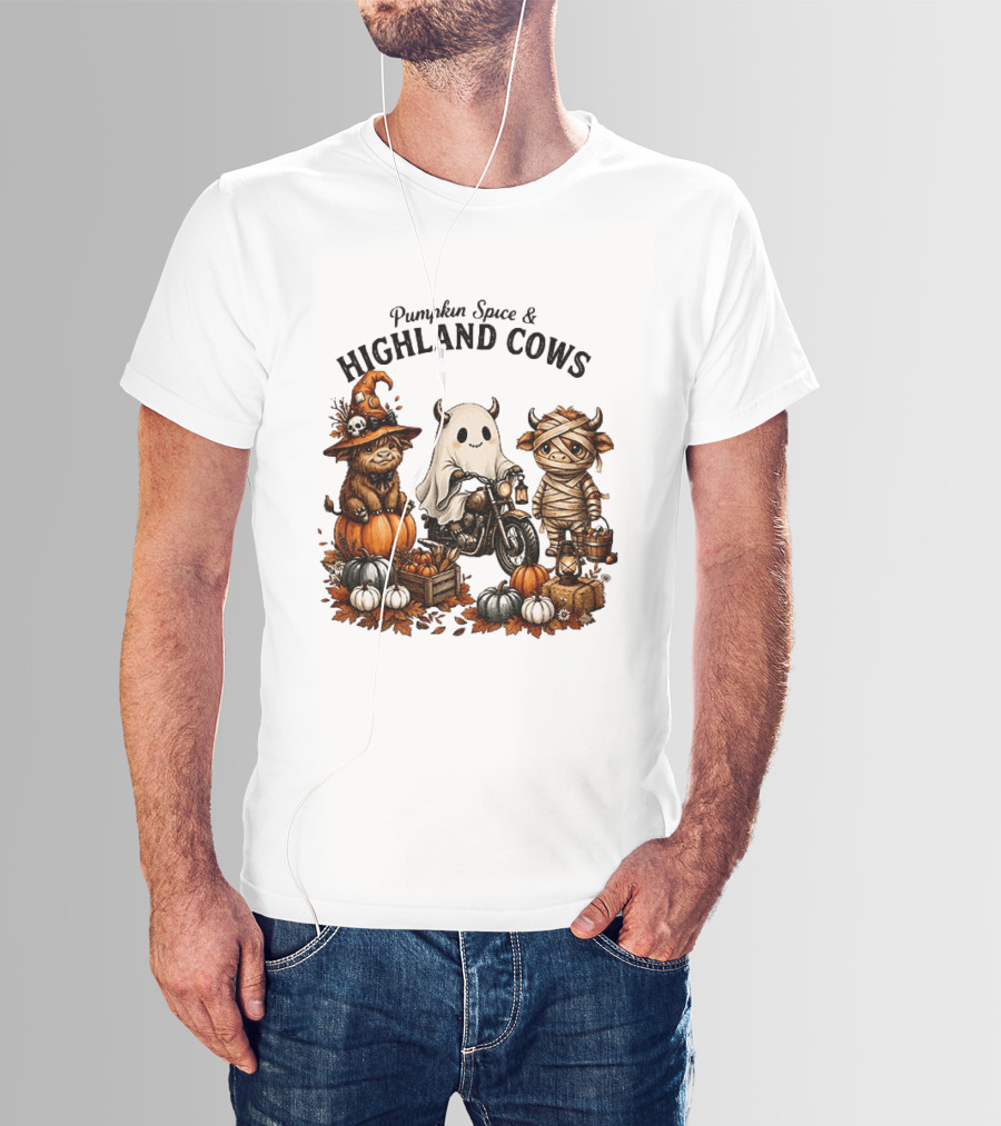 Pumpkin Spice And Highland Cows Halloween Fun T-Shirt