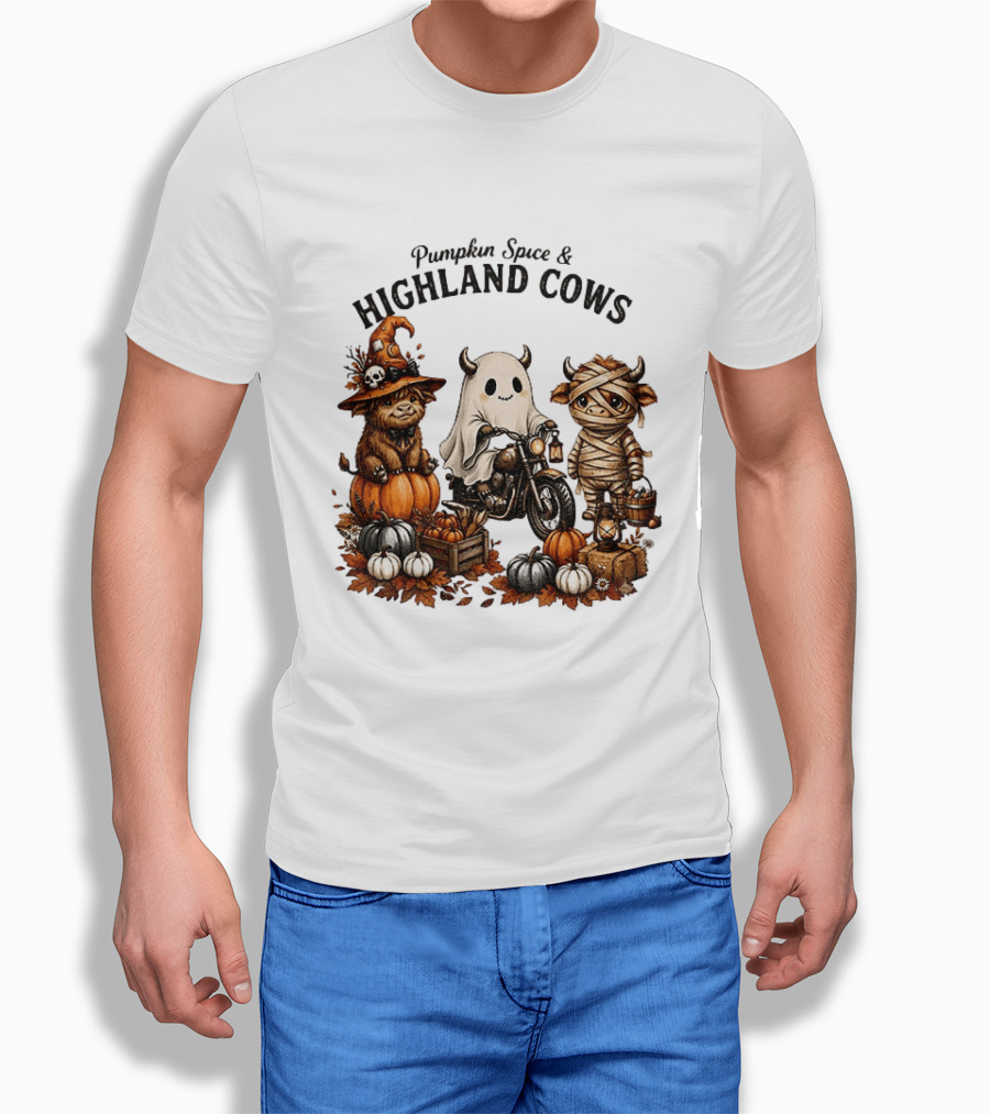Pumpkin Spice And Highland Cows Halloween Fun T-Shirt