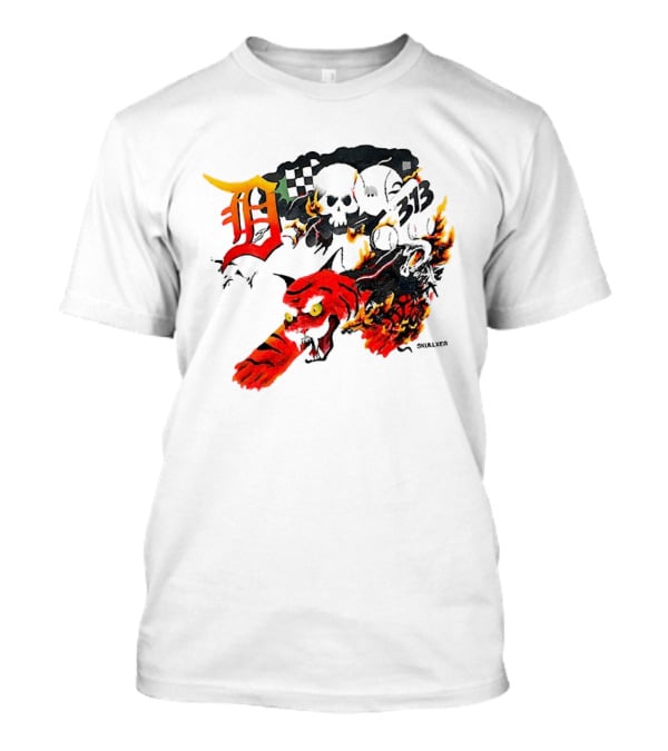 Skullxer 313 Detroit Tigers MLB 2026 With Flaming Devil And Skulls T-Shirt
