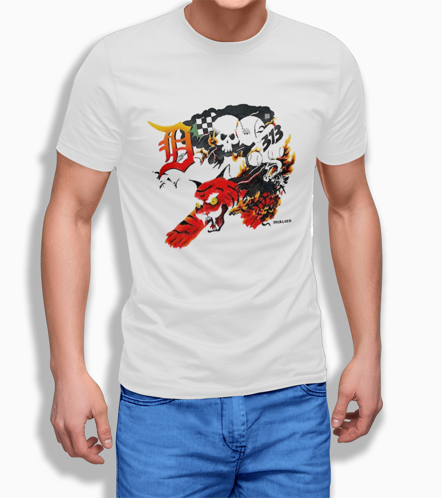 Skullxer 313 Detroit Tigers MLB 2026 With Flaming Devil And Skulls T-Shirt