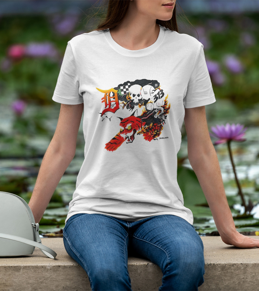 Skullxer 313 Detroit Tigers MLB 2026 With Flaming Devil And Skulls T-Shirt