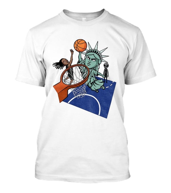 Statue Of Liberty OG Anunoby New York Knicks Basketball NBA Cartoon T-Shirt