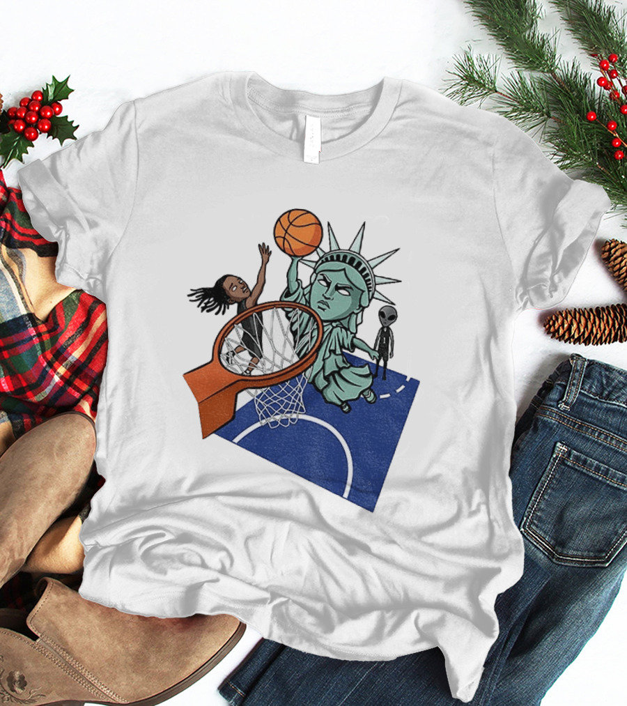 Statue Of Liberty OG Anunoby New York Knicks Basketball NBA Cartoon T-Shirt