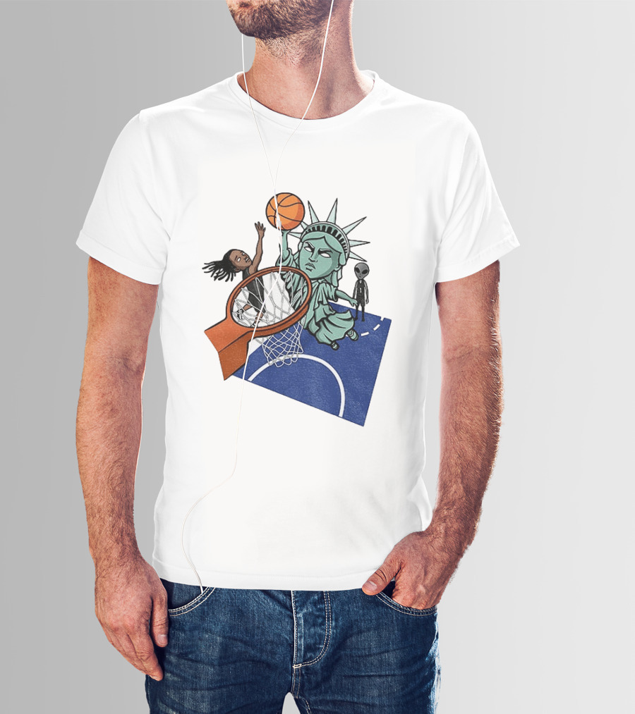 Statue Of Liberty OG Anunoby New York Knicks Basketball NBA Cartoon T-Shirt
