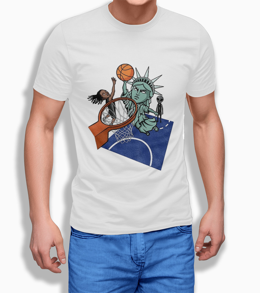 Statue Of Liberty OG Anunoby New York Knicks Basketball NBA Cartoon T-Shirt