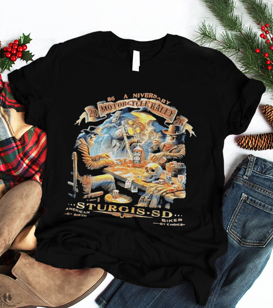 86th Anniversary Sturgis SD 2026 Motorcycle Rally American By Birth Biker By Choice T-Shirt