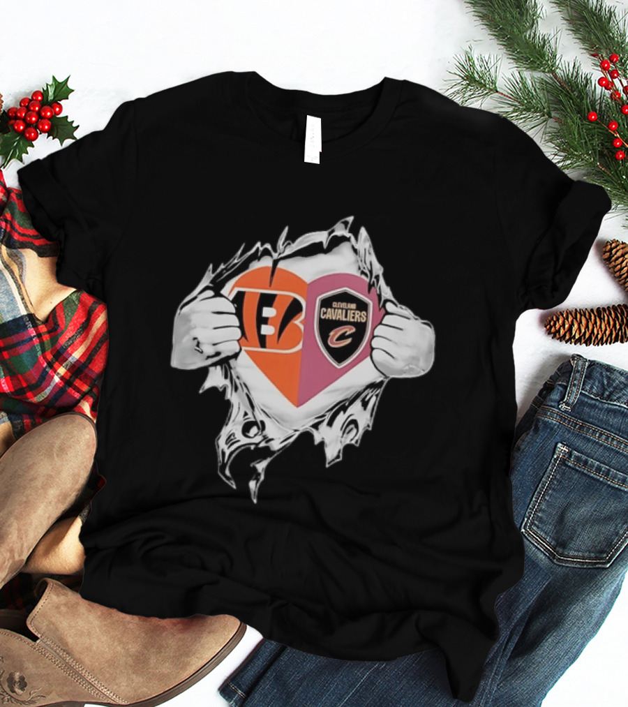 Cincinnati Bengals Cleveland Cavaliers Heart Rip Tattered T-Shirt