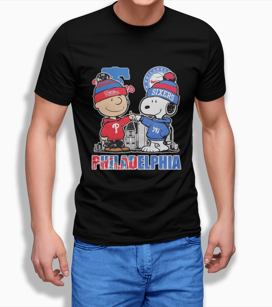 Charlie Brown And Snoopy Fist Bump Phillies Sixers Philadelphia T-Shirt