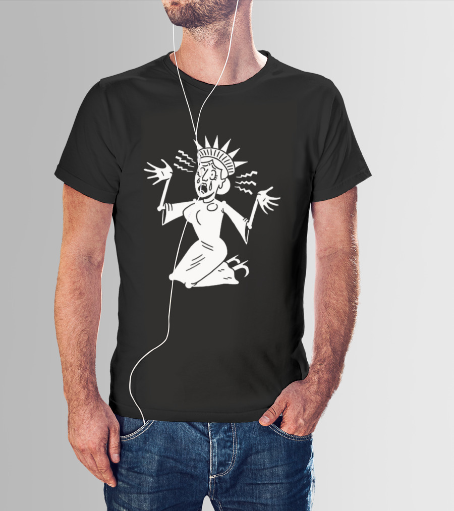 Lady Liberty Patriotic Panic Cartoon Sketch Yankee Doodle Distress T-Shirt
