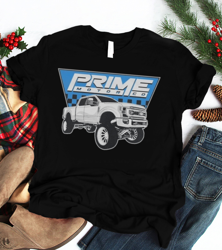 Prime Motor Co Lifted Truck Checkered Triangle T-Shirt