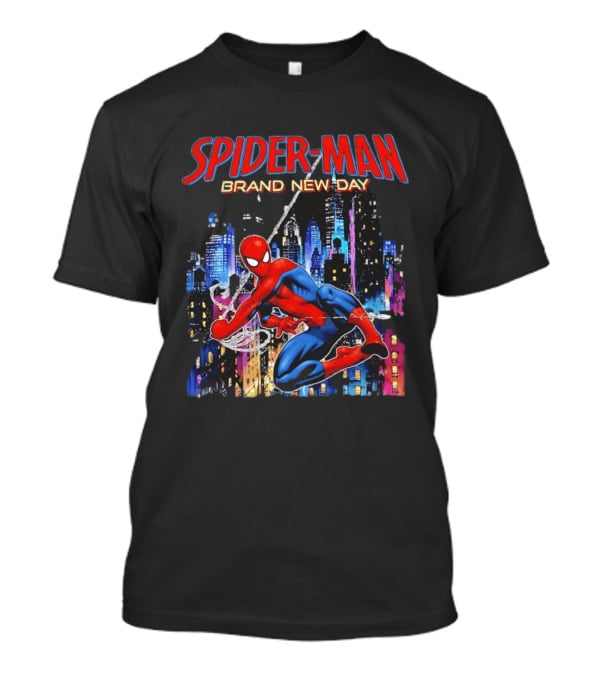 Spider Man Brand New Day Web Superhero Swinging City Night Marvel Studios T-Shirt
