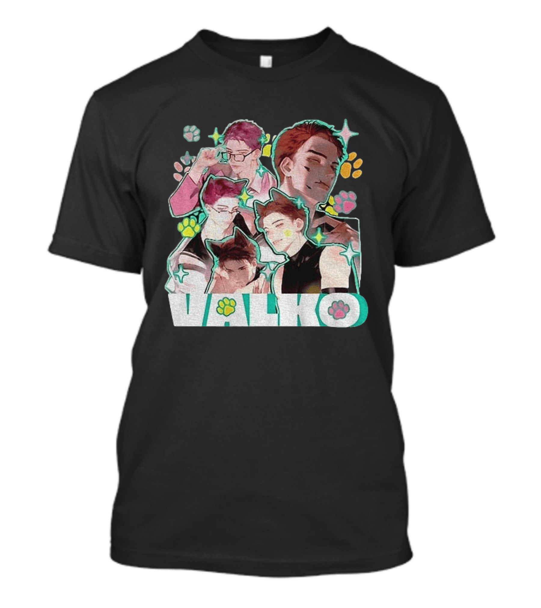 Valko Anime Characters And Colorful Paw Prints T-Shirt