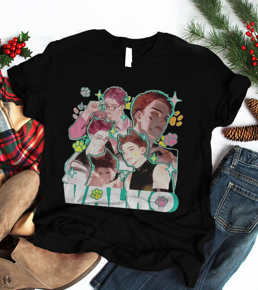 Valko Anime Characters And Colorful Paw Prints T-Shirt