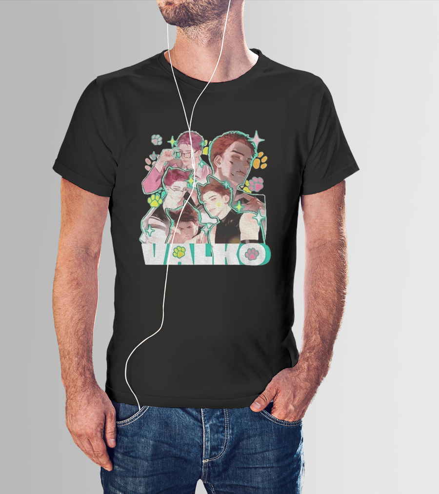 Valko Anime Characters And Colorful Paw Prints T-Shirt
