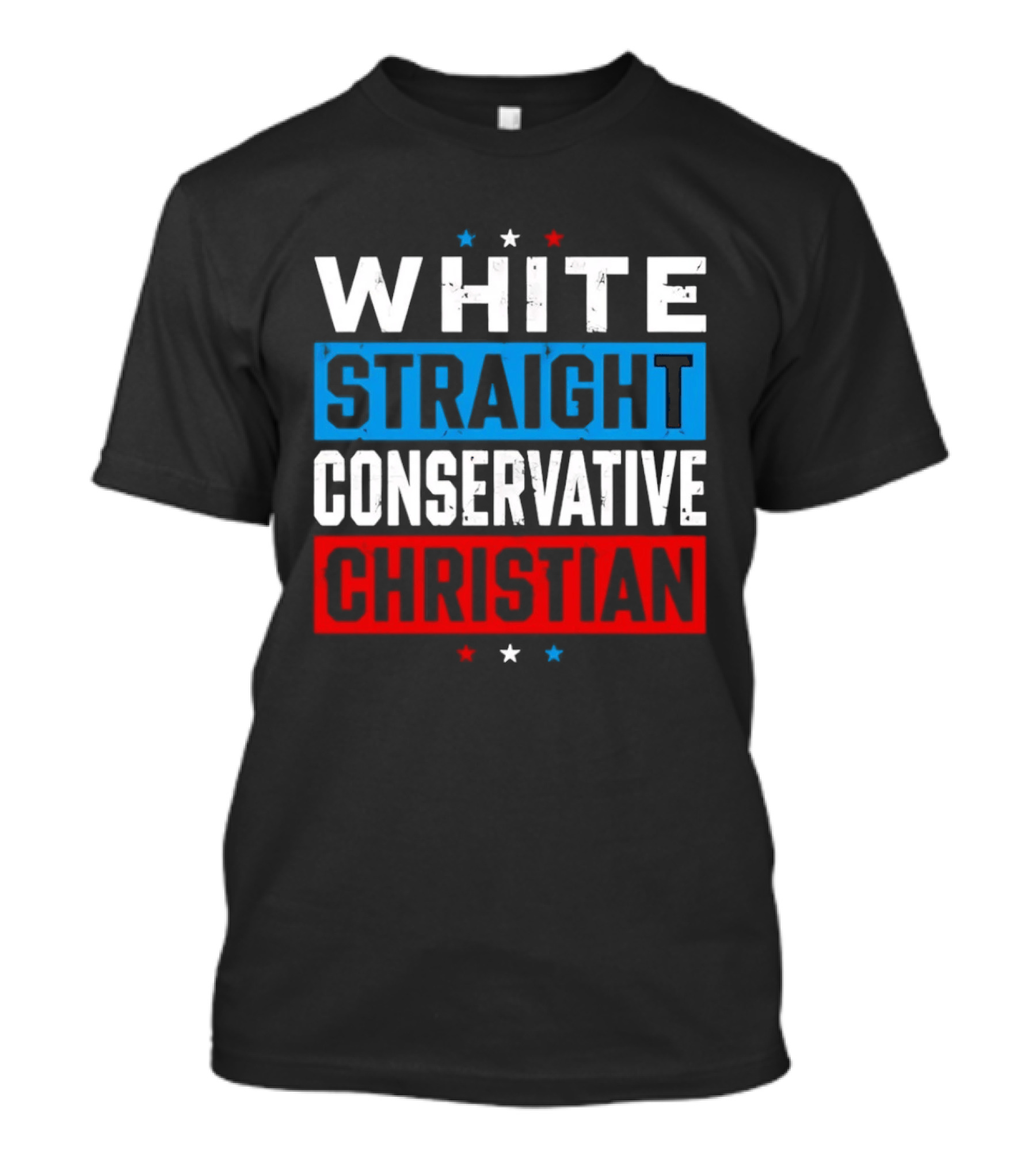 White Straight Conservative Christian Patriotic Stars Blue Red T-Shirt